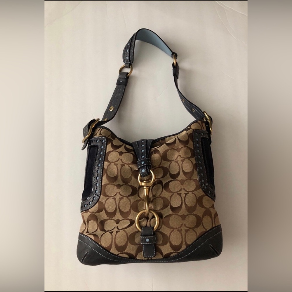 Coach Tan and Navy Hobo Bag